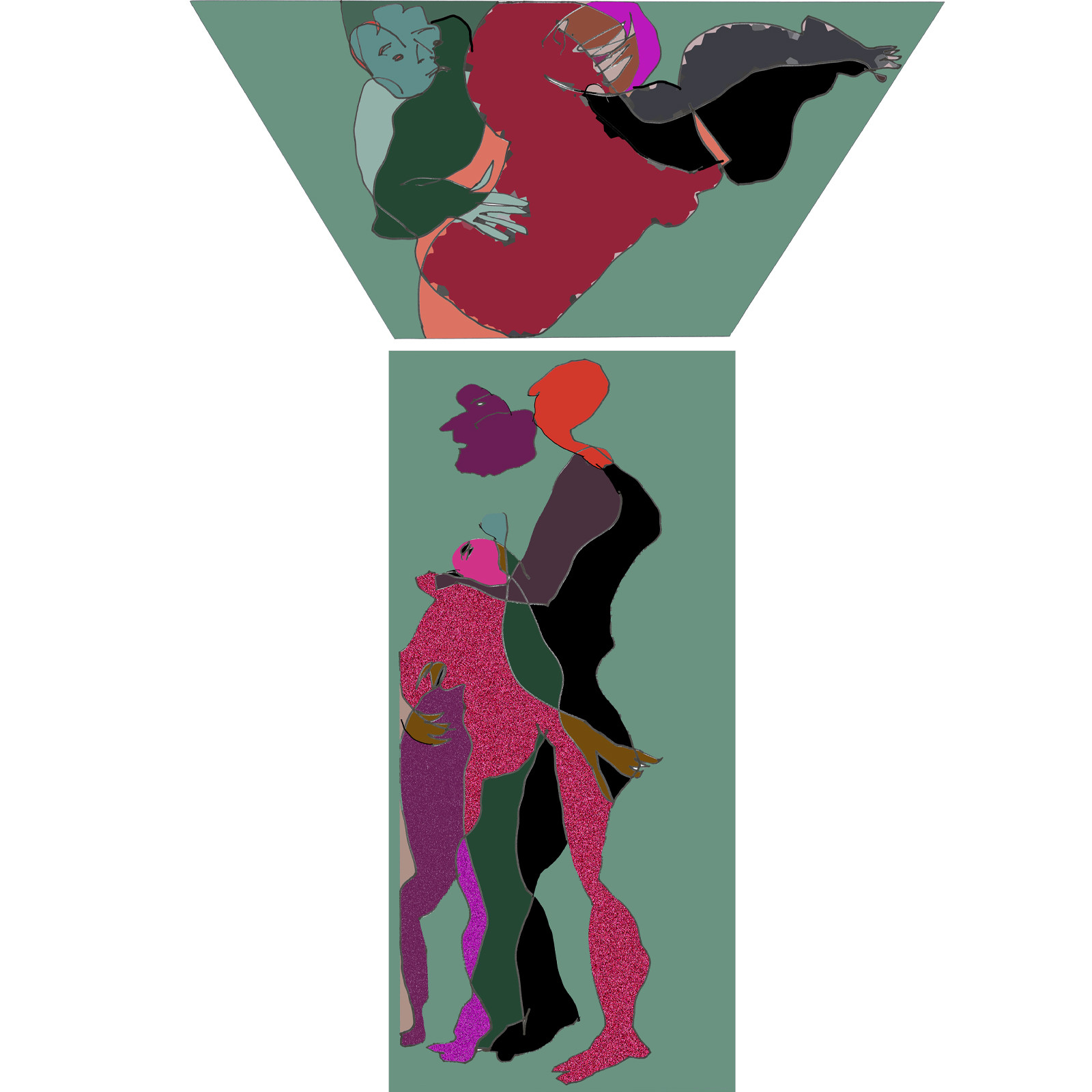 Dessins en aveugle à partir des photos des couples.Réalisation sur palette graphique Impression jets d'encresFormat A 2   12 - 2022