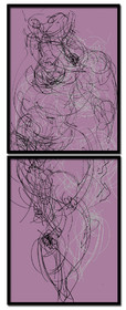 CL  MA  FACE LILASDESSIN EN AVEUGLE, les yeux bandés, par touché du corps. Dessins repris scannés et travaillés sur palette graphique. Chaque image, au format 30 x 40, est imprimée par jet d'encres aux pigments.Les initiales désignent en premier celui qui dessine, en second, celui qui est dessiné80 X 30   octobre 2010