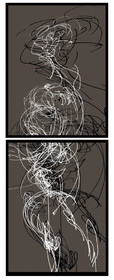 CL   MA  3DESSIN EN AVEUGLE, les yeux bandés, par touché du corps. Dessins repris scannés et travaillés sur palette graphique. Chaque image, au format 30 x 40, est imprimée par jet d'encres aux pigments.Les initiales désignent en premier celui qui dessine, en second, celui qui est dessiné80 X 30   octobre 2010