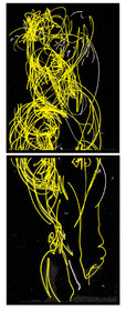 CL  BL 2DESSIN EN AVEUGLE, les yeux bandés, par touché du corps. Dessins repris scannés et travaillés sur palette graphique. Chaque image, au format 30 x 40, est imprimée par jet d'encres aux pigments.Les initiales désignent en premier celui qui dessine, en second, celui qui est dessiné80 X 30   octobre 2010