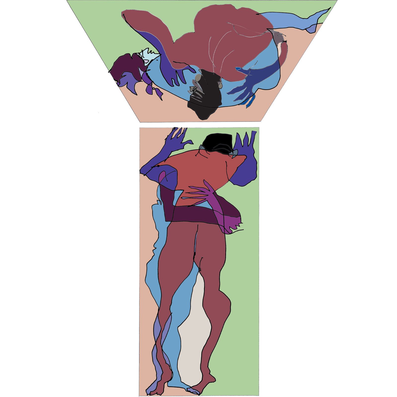 Dessins en aveugle à partir des photos des couples.Réalisation sur palette graphique Impression jets d'encresFormat A 2   12 - 2022