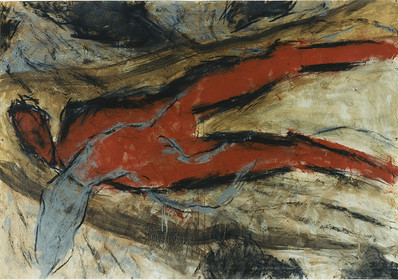 DERIVE  7Acrylique, fusain, pigments, terre, poudre de marbre, bitume, graphite, sur papier13 - 6 - 1995140 x 200